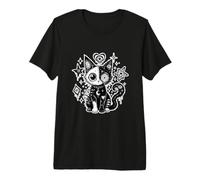 Weirdcore Cat Gothic Moon Stars Maglietta Premium