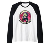 Weirdos Unite Mietitore Occhi Ipnotici Fiamme Rosa Maglia con Maniche Raglan
