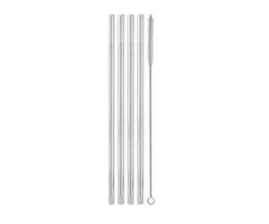 Weis Set di 4 cannucce dritte in acciaio inox lucidato a specchio con spazzola per la pulizia, 24 cm, 16807