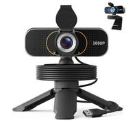 weishin Webcam Full HD 1080p, microfono integrato, treppiede, copertura privacy, correzione automatica della luce e USB plug-and-play, per PC desktop o computer portatile, perfetta per streaming e