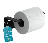 WEISSENSTEIN Porta carta igienica nero adesivo 3M - Acciaio inox - Porta rotolo bagno - Senza foratura