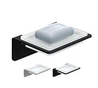 WEISSENSTEIN Portasapone bagno adesivo 3M - Inox e vetro nero