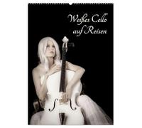 Weißes Cello auf Reisen (Wandkalender 2026 DIN A2 hoch), CALVENDO Monatskalender: Mit dem weißen Cello durch's Jahr - eine musisch-künstlerische Bilderreise