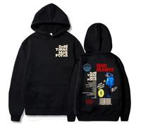 WEISSYO Manica Lunga Ragazzi Uomo Donna Cosplay Felpe con Cappuccio Bad Cantante 2D Stampato Bunny da Strada per Studenti Felpa con Cappuccio Unisex retrò Hip-Hop Harajuku Manica Lunga-Black||m