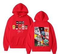 WEISSYO Manica Lunga Unisex retrò Hip-Hop Harajuku Manica Lunga Uomo Donna Cosplay Felpe con Cappuccio Bad Cantante 2D Stampato Bunny da Strada per Studenti Felpa con Cappuccio-Red||m