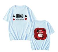WEISSYO T-Shirt per Uomo Magliette Estive Girocollo Hip-Hop Maniche Corte Unisex Puro Cotone retrò Top Alice in Borderland Merch 2D Stampa in Cotone Magliette-Light Blue||3X_l