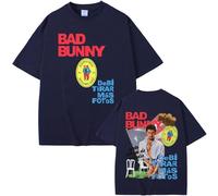 WEISSYO T-Shirt per Uomo Magliette Estive Girocollo Hip-Hop Maniche Corte Unisex Puro Cotone retrò Top Bad Cantante 2D Stampato Bunny Stampa in Cotone Magliette-Navy Blue||XX_l