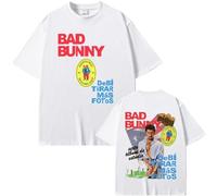 WEISSYO T-Shirt per Uomo Magliette Estive Girocollo Hip-Hop Maniche Corte Unisex Puro Cotone retrò Top Bad Cantante 2D Stampato Bunny Stampa in Cotone Magliette-White||x_l