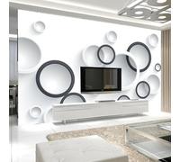 WEITAOSM Carta da parati fotografica moderna tridimensionale con cerchi in bianco e nero adatta per ufficio, studio, soggiorno, TV, divano, decorazione murale artistica