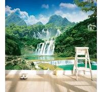 WEITAOSM Carta da parati murale con paesaggio naturale, montagne verdi e acque verdi, piante e cascate, per camera da letto, soggiorno, studio, arredamento per la casa (PVC autoadesivo)