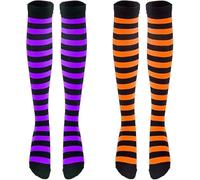 WEITAPYT 2 Paia Calze A Righe, Calzini Lunghi A Righe, Calze A Righes Sopra Ginocchio Donna, Calzini Alte Fino Ginocchio Halloween, Perfetti per Costumi da Festa di Halloween