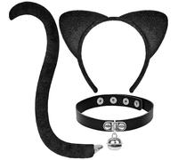 WEITAPYT Costume da Gatta Donna, 3pcs Gatto Cosplay Set, Cerchietto Orecchie Gatto, Coda Gatta, Collana con Campanella, Adatto per Halloween, Carnevale, Festa, Accessorio per Costumi