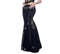 WEITING 2023 Goth Harajuku Pantaloni a Zampa d'elefante Sexy Patchwork di Pizzo Nero a Vita Alta Vintage Harajuku Hippie Punk Grunge Streetwear Y2k Pants-1-M