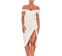 WEITING 6 Colori Donne Tinta unita Banchetto Abito Senza Maniche Off-spalla Lato Split Vita Alta Senza Spalline Vestito Senza Spalline - Bianco, M