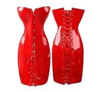 WEITING Abito Bustier con Spalline in Ecopelle Abito Bustier Senza Spalline Gotico Steampunk in PVC-Rosso-4XL