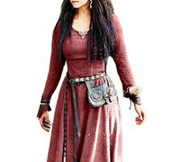 WEITING Abito da donna a maniche lunghe maxi vestaglia vintage fata elfica rinascimentale celtico vichingo gotico abbigliamento fantasy abito da ballo - 4 rosso vino, M, Rosso