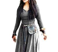 WEITING Abito da donna a maniche lunghe maxi vestaglia vintage fata elfica rinascimentale celtico vichingo gotico abbigliamento fantasy abito da ballo - 3 grigio scuro, S