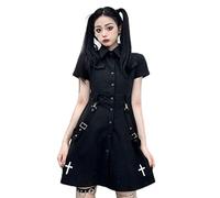 WEITING Abito gotico punk gotico Harajuku estivo nero mini abito camicia donna manica corta Emo abbigliamento centro commerciale gotico nero scuro non cravatta, XL