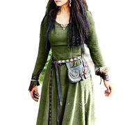 WEITING Abito medievale da donna a maniche lunghe maxi vestaglia vintage fata elfica rinascimentale celtico vichingo gotico abbigliamento fantasy abito da ballo verde S