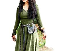 WEITING Abito medievale da donna a maniche lunghe maxi vestaglia vintage fata elfica rinascimentale celtico vichingo gotico abbigliamento fantasy abito da ballo verde S
