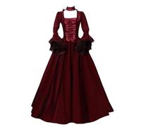 WEITING Abito medievale da donna Costume cosplay Rinascimento gotico con cappuccio Abito lungo da donna Retro Steampunk Abiti da festa fantasia Halloween-Vino-S