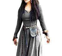WEITING Abito Medievale da Donna, Manica Lunga, Maxi Vestito Vintage, Stile Fatato Elfico, Abito Rinascimentale Celtico Vichingo Gotico, Abito da Ballo Fantasy - Grigio Scuro, Taglia S