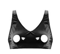 WEITING Canotta sexy in pelle da donna in lattice lucido reggiseno spaghetti cinghie in pelle cropped canotta lucida capezzolo esposto, XL