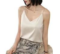 WEITING Canotte in Raso di Seta Canotte da Donna Scollo a V con Scollo a V Basic Camis Senza Maniche Top con Cinturino per Spaghetti Top Donna Estate Sexy Canotta Rosa Oversize-Champagne,S(35-43kg)