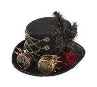 WEITING Cappelli Steampunk,Cappello a Cilindro con Occhialini - Regolabile in Feltro Unisex per Adulti e Ragazzi Teatro e Cosplay