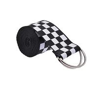 WEITING Cintura in tela - Cintura alla moda in bianco e nero con doppie fibbie ad anello a D, semplice cintura a quadretti per abbigliamento casual e guardaroba da sera