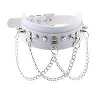 WEITING Collana girocollo gotica punk rock donna sexy goth PU pelle rivetto rivetto collare collana gioielli corpo Cosplay-P007 bianco