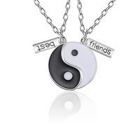 WEITING Conjunto de collar de pareja de 2 colgantes de costura de Yin Yang Tai Chi en blanco y , joyería de amistad para mujeres-default