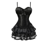 WEITING Corsetti overbust con bordi in raso e pizzo Abiti ballerini showgirl Barlesque Corsetti e bustini Lingerie Top per donne Gonna Tutu Set-Nero-M