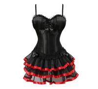 WEITING Corsetti overbust con bordi in raso e pizzo Abiti ballerini showgirl Corsetti e bustini barleschi Lingerie Top per donne Gonna tutù Set-Rosso-M