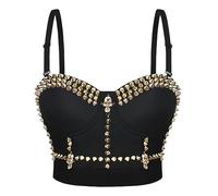 WEITING Corsetto con Borchie Steampunk Corsetto da Donna Costume Gotico da Sala da Ballo di Halloween Reggiseno Push up Sexy Camicia Intima Corta Nero-Nero-M