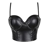 WEITING Corsetto da donna in pelle steampunk Top Crop Bustier reggiseno gotico push-up corpetto sexy lingerie corselet partito corto camis taglie forti nero, M