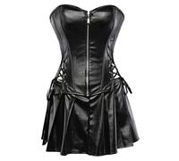 WEITING Corsetto da donna push-up con bustino in finta pelle, rosso, nero, taglia XL, colore rosso