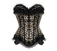 WEITING Corsetto Overbust da Donna Sexy in Pizzo a Righe con Fiocco e Coppa con Coppa Vintage in Raso/Leopardo Modellante per Il Corpo Corsetto Sottile Bustier Lingerie Top-Leopard-L