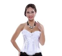 WEITING Corsetto Overbust da Donna Sexy in Pizzo a Righe con Fiocco e Coppa con Coppa Vintage in Raso/Leopardo Modellante per Il Corpo Corsetto Sottile Bustier Lingerie Top-Bianco-S