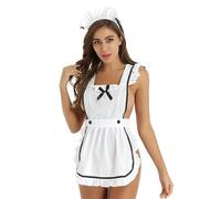 WEITING Costume Cosplay da Cameriera Sexy da Donna con Volant Grembiule Vintage da Cucina Vestito da Pulizia Perizoma Cosplay Lingerie-Bianco-Taglia Unica