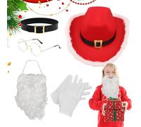 WEITING Costume Da Babbo Natale Per Adulti Uomini | Vestito Da Babbo Natale Uomo,Cintura Barba Bianca Occhiali Dorati Cappello Da Cowboy Rosso Guanti Set Natalizio Accessorio Per Foto Di Famiglia E