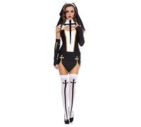 WEITING Costume da suora sexy Costume da donna per adulti Vestito cosplay con cappuccio nero Costumi di Halloween Sorelle Cosplay Party-Nero-L