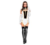 WEITING Costume da suora sexy per donne adulte Abito cosplay con cappuccio nero Costumi per feste cosplay di sorelle di Halloween-Bianco-M