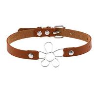WEITING Cuoio Spillo Choker Punk Collare Donne Uomini Rivetti Borchiati Chocker Chunky Collana Fiore Goth Gioielli Gotico Emo Accessori-Marrone