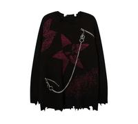 WEITING Deeptown Goth Punk Maglione Lavorato a Maglia strappato da Donna Maglione Vintage Gotico Grunge Y2k Maglieria Oversize Moda Autunnale Harajuku-Nero-M