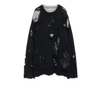 WEITING Deeptown Goth Punk Nero Strappato Maglione Strappato Donna Vintage Lavorato a Maglia Maglione Femminile Gotico Grunge Y2k Maglieria Streetwear Pullover-Nero-XL