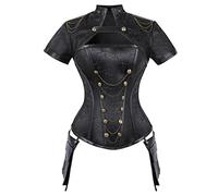 WEITING Donna Steampunk Corsetto Giacca Set Divertente Costume Acciaio Disossato Corsetto e Corsetto Gotico-T8465blackas foto, S