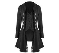 WEITING Giacca da donna Cappotto medievale retrò in pizzo vittoriano gotico a maniche lunghe con bottoni frac Steampunk Costume da festa di Halloween Abbigliamento-Nero-L