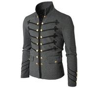 WEITING Giacca Steampunk Gotica Vintage da Uomo Slim Fit Tunica Rock Nero Cappotto Militare Manica Lunga Giacca Taglie Forti da Uomo-Grigio-L