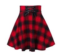 WEITING Gonna A Pieghe Donna Push Up Abito Sexy Stile Punk Streetwear Abiti Estetici Gonna Vintage Donna Abiti Corti Neri-Rosso,M